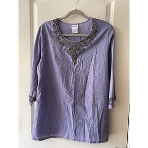 VICKI WAYNE Women’s Size Large Lilac Beaded Tunic Top NEW